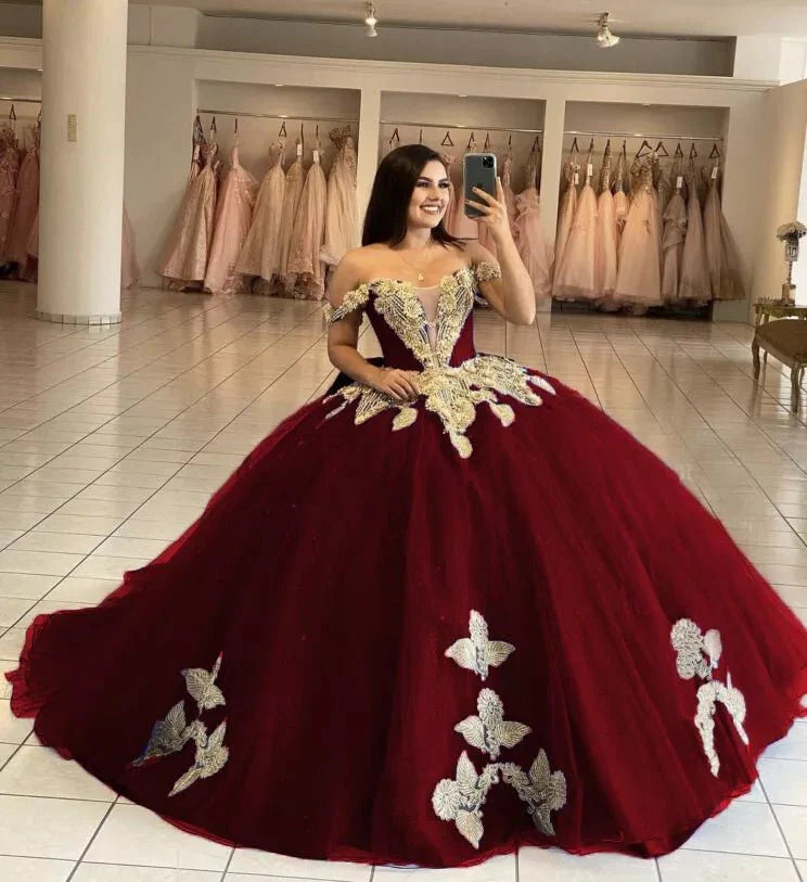 Royal Blue Off the Shoulder Quinceanera Dresses with Appliques - KissProm
