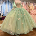 Ball Gown Light Green Tulle Quinceanera Dress With Butterflies