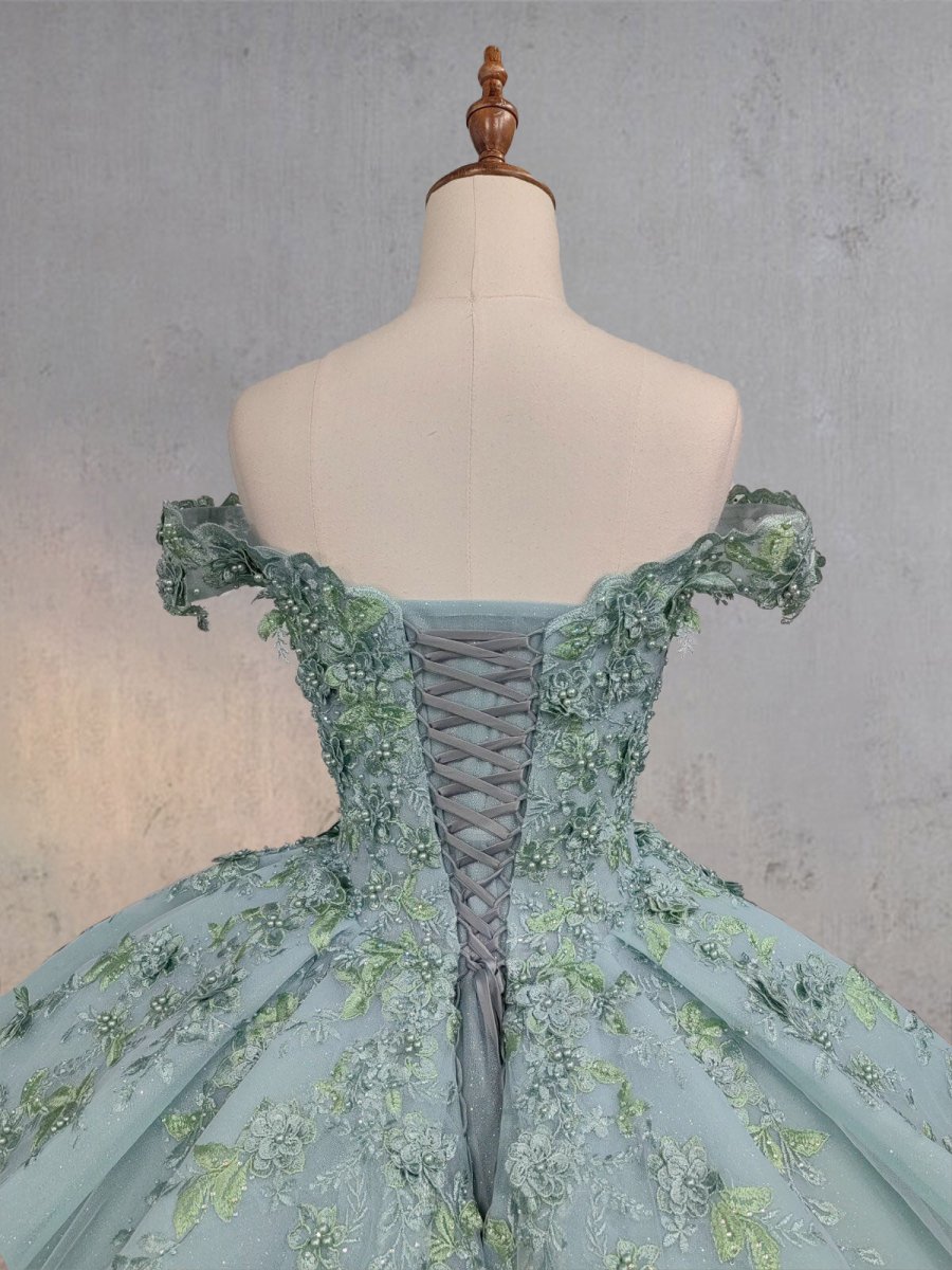 Sage Green Ball - Gown Off - the - Shoulder Quinceanera Dresses - KissProm