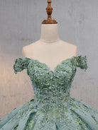 Sage Green Ball - Gown Off - the - Shoulder Quinceanera Dresses - KissProm