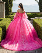 Lace Hot Pink Sequins Ball Gown Quinceañera Dress - KissProm