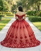 Shimmery Off Shoulder 3D Flowers Ball Gown Quinceanera Dress With Train - KissProm