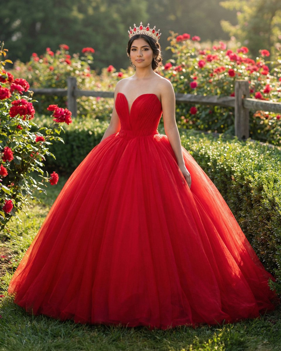 Quinceanera Dress Red Sweetheart Ruched Prom Dresses Ball Gown - KissProm