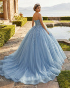 Sky Blue Ball - Gown Tulle 3D Flowers Sweetheart Quinceanera Dresses - KissProm