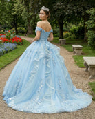 Sky Blue Lace Princess Appliqued Quinceanera Dress - KissProm