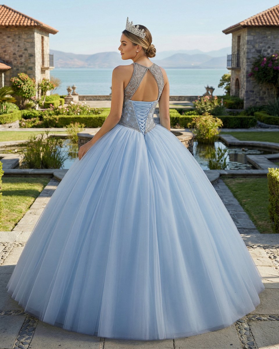 Sky Blue Quinceanera Dress Beaded Junior Prom Dress - KissProm