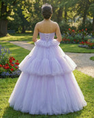 Strapless Pleated Tulle Floor Length Tiered A Line Prom Dress - KissProm