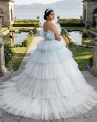 Strapless Quinceanera Dress White Ruffles Ball Gown Evening Dress - KissProm