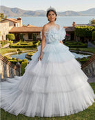 Strapless Quinceanera Dress White Ruffles Ball Gown Evening Dress - KissProm
