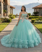 Sage Green Strapless Tulle Ball Gown Quinceanera Dress - KissProm