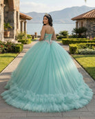 Sage Green Strapless Tulle Ball Gown Quinceanera Dress - KissProm