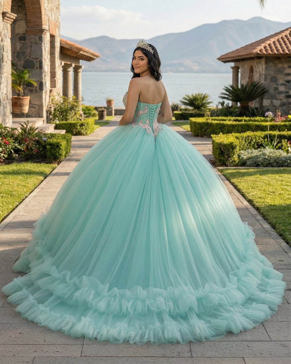 Sage Green Strapless Tulle Ball Gown Quinceanera Dress - KissProm