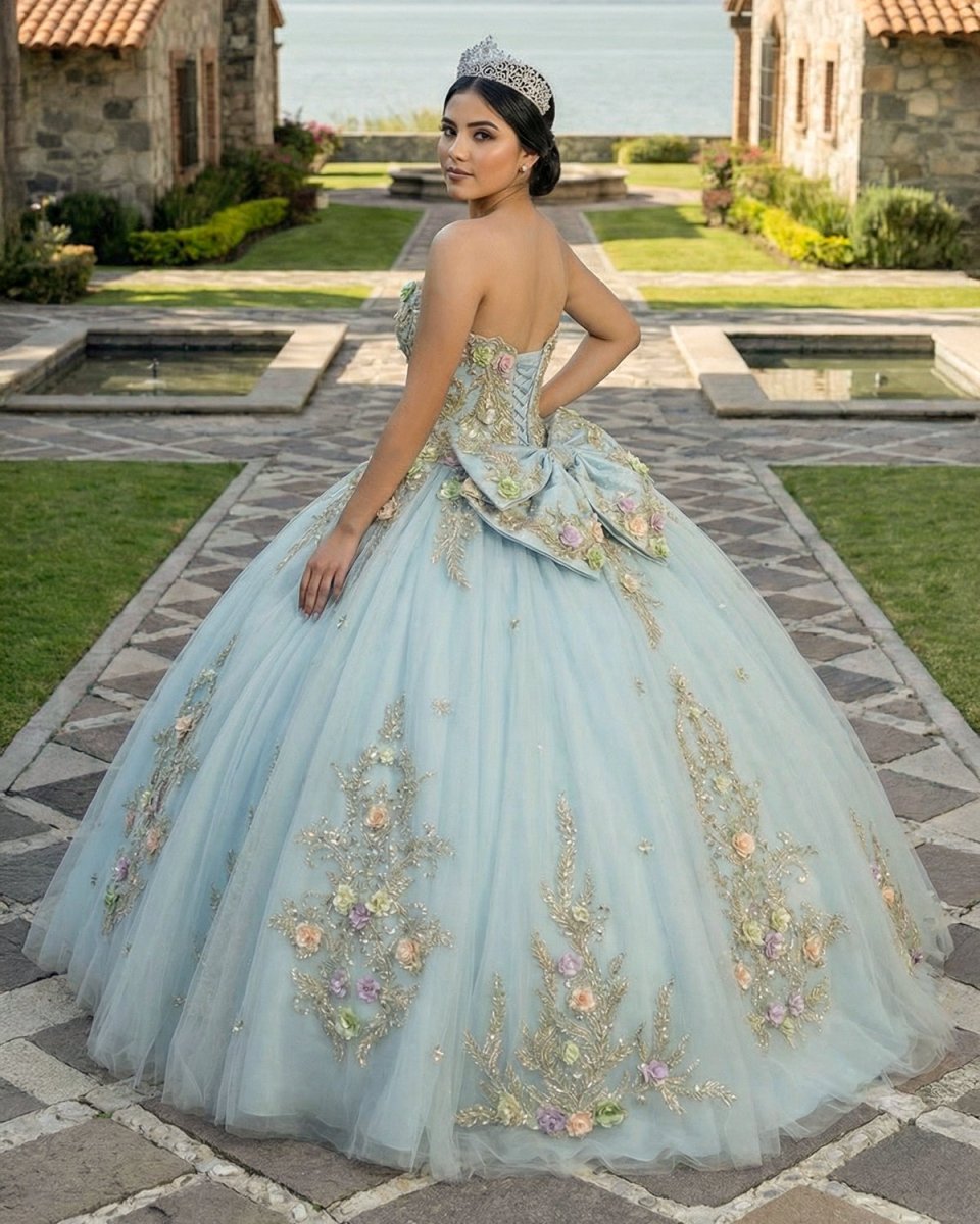 Sweetheart Ball Gown Tulle Sage Strapless Quinceanera Dress - KissProm
