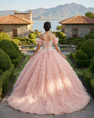Tulle Tufted Pink Floral Quinceañera Ball Gown Dress - KissProm