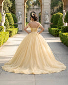 Yellow Ball Gown Tulle Off - the - Shoulder Quincenara Dresses - KissProm