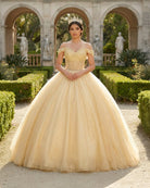 Yellow Ball Gown Tulle Off - the - Shoulder Quincenara Dresses - KissProm