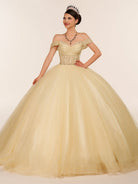 Yellow Ball Gown Tulle Off - the - Shoulder Quincenara Dresses - KissProm