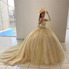 Yellow Ball-Gown Tulle Sweetheart Quinceanera Dresses with Appliques