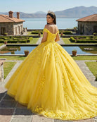Quinceanera Dress Yellow Off - the - Shoulder Ball Gown with 3D Floral Lace - KissProm